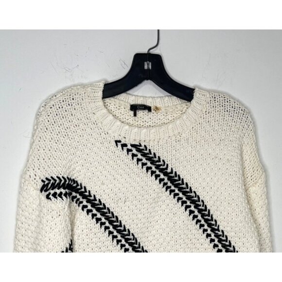 Anthropologie Dex Chunky Knit Short Sweater Ivory Black - Picture 2 of 6